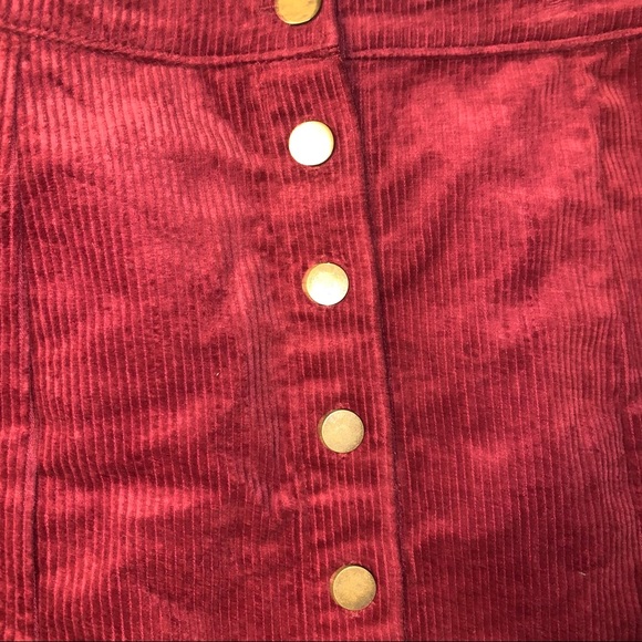 Burgundy Faux Corduroy Button Up Skirt - Picture 4 of 4